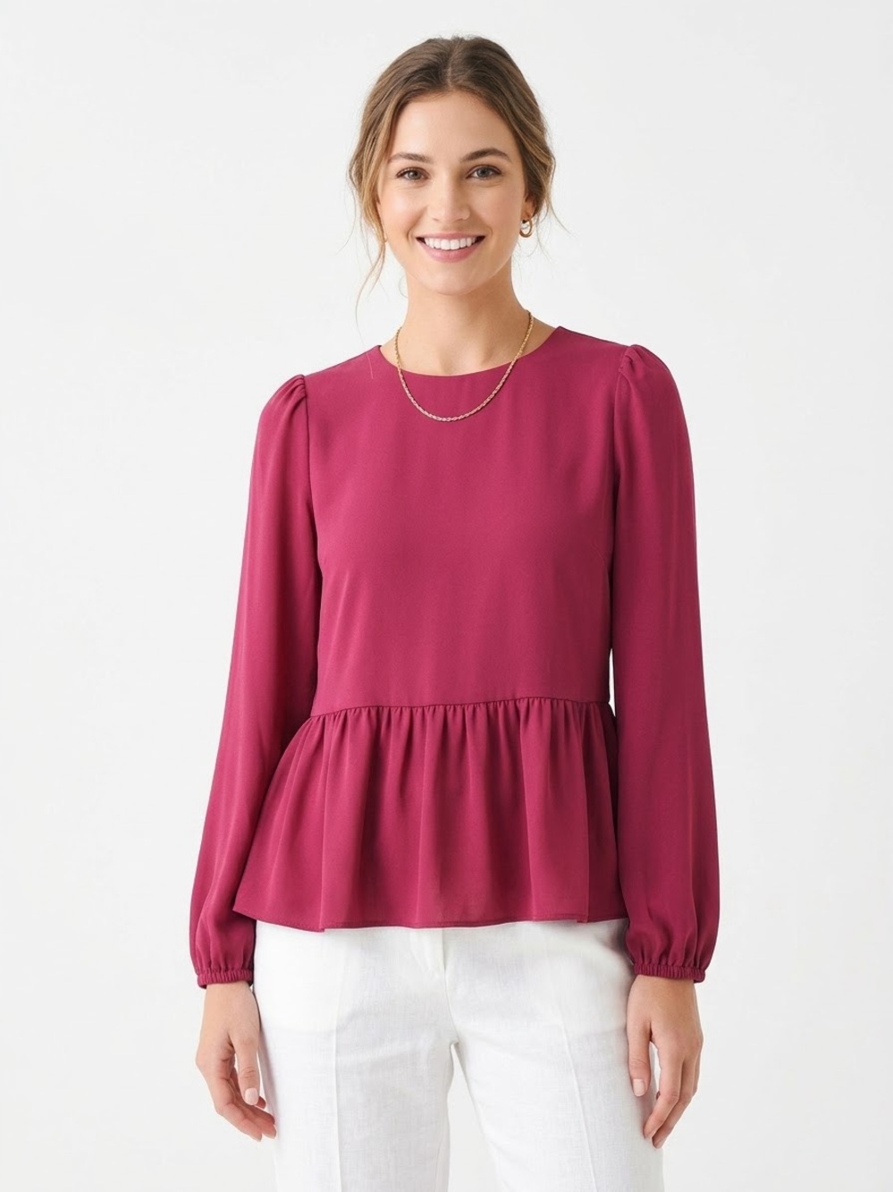 Pomander Place Tuckernuck Fuchsia Carlota Peplum Blouse Magenta Pink Small